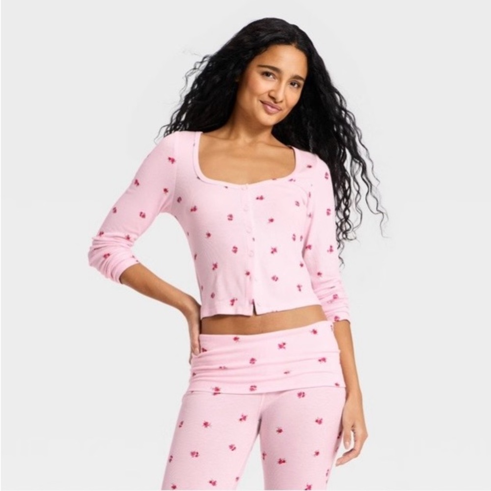 Target Wild Fable Pink Floral Long-Sleeve Ribbed Pajama Set